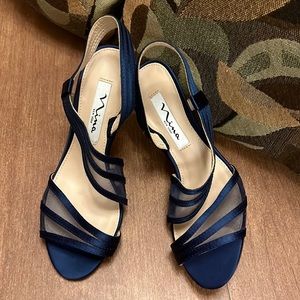 Nina of New York Blue Dress 3 1/2 in. Heels open toe W/mesh between straps (New)